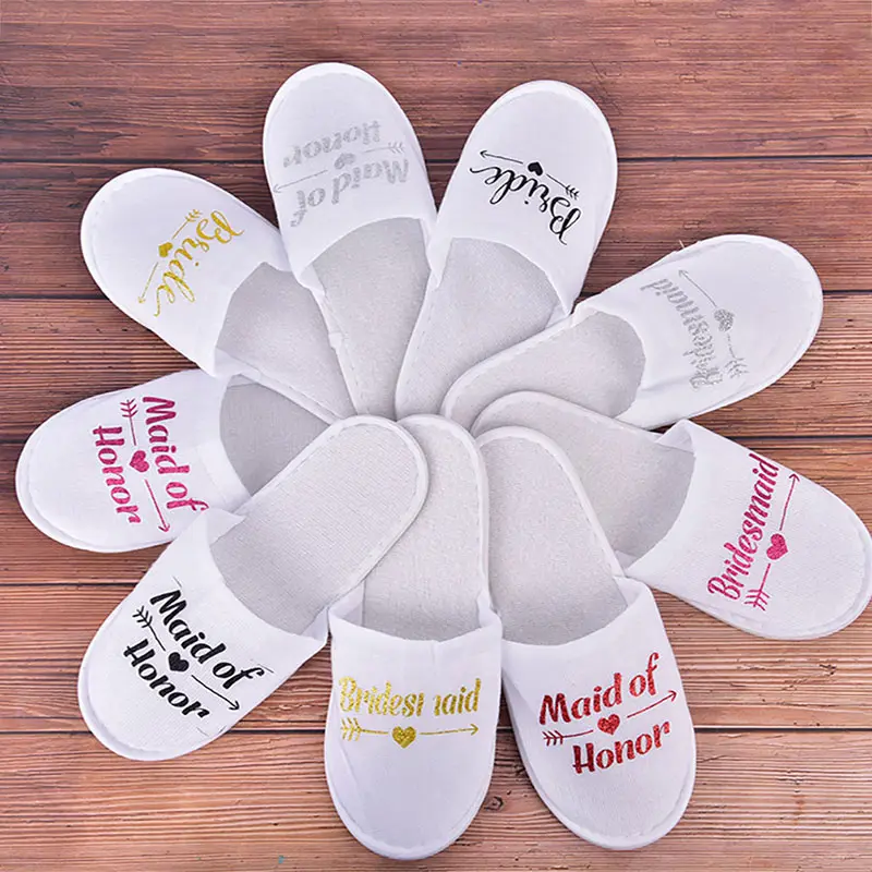 1 Pair Bride shower bride wedding decoration bridesmaid hen party spa soft slippers ladies bachelorette party supplies