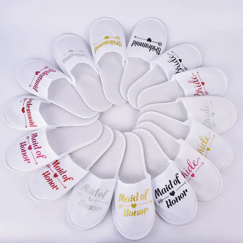 1 Pair Bride shower bride wedding decoration bridesmaid hen party spa soft slippers ladies bachelorette party supplies