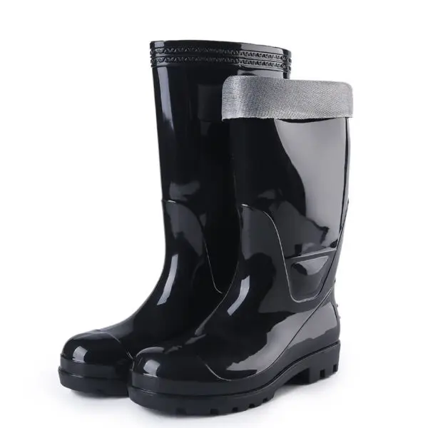 Steel Head Anti-smashing High Drum Rain Shoes Men's Steel Plate Protective Rain Boots Black High-top Water Shoes Rubber Shoes - Image 3