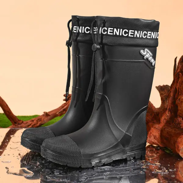 Thickened Steel Sole Men's Rain Boots Long-tube High-top Water Shoes Non-slip Construction Site Rain Boots Fishing Rubber Shoes - Image 9