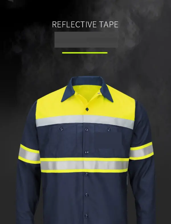 Two Tone Long Sleeve Cotton Safety Polo Shirt blue High Visibility ...