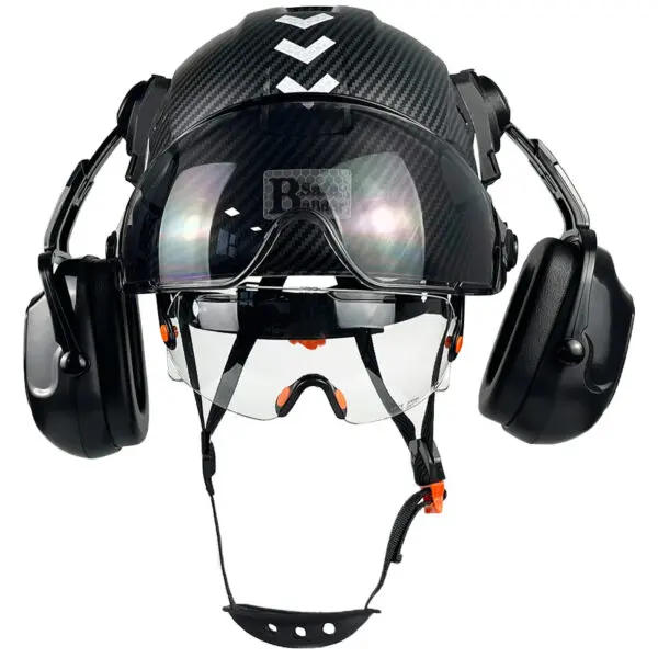 CE Carbon Fiber Pattern Safety Helmet With Build in Visor Earmuff and Reflective Stickers For Engineer ABS Construction Hard Hat - Image 2