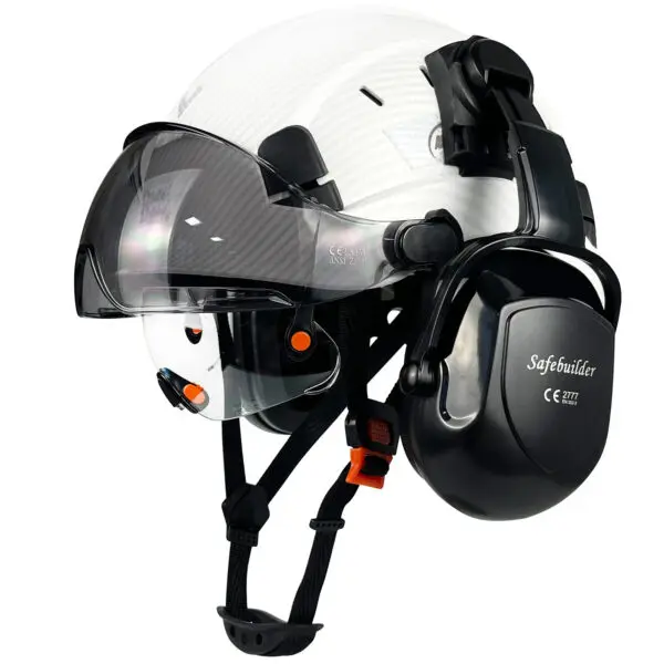 CE Carbon Fiber Pattern Safety Helmet With Build in Visor Earmuff and Reflective Stickers For Engineer ABS Construction Hard Hat - Image 3