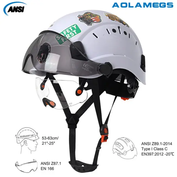 Construction Safety Helmet with Visor Built In Goggles Cartoon Stickers ABS Hard Hat ANSI Industrial Work CE Engineer Work Cap - Image 2