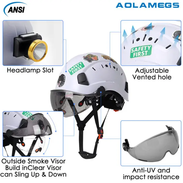 Construction Safety Helmet with Visor Built In Goggles Cartoon Stickers ABS Hard Hat ANSI Industrial Work CE Engineer Work Cap - Image 3