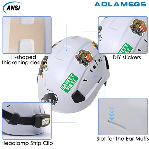 Construction Safety Helmet with Visor Built In Goggles Cartoon Stickers ABS Hard Hat ANSI Industrial Work CE Engineer Work Cap - Image 6