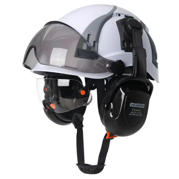 CE Safety Cap w/ Adjustable Vent Slot Visor Built In Goggles Earmuffs ABS Safety Helmet ANSI Construction Engineer Work Hat New - Image 7