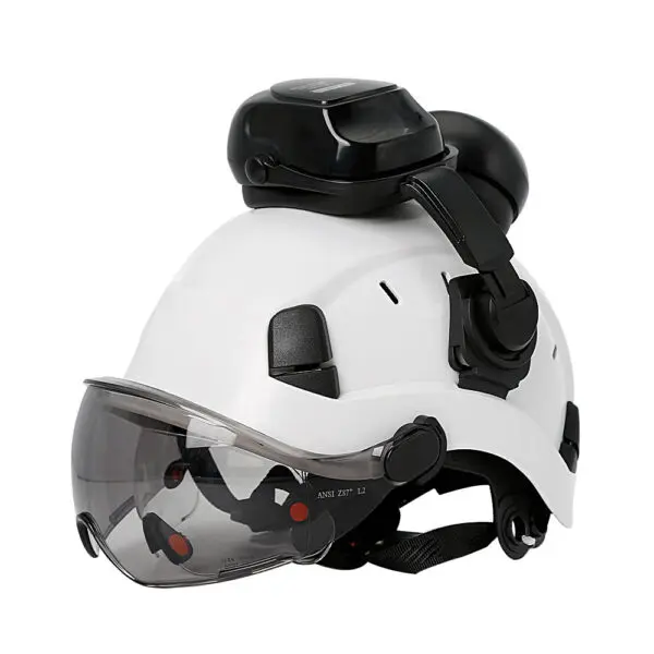 Material: high quality ABSLining: fabric liningColor: WhiteFluorescent greenChinstrip: Y-shaped cap strapinner: 6-point fabricApplicable environment: construction/factory/outdoor/rescue/ridingHat head size: 52-63cmHelmet MeetsEU standard:CE EN397:2012+A1:2012Goggles meets EU standard:CE EN166 - Image 6