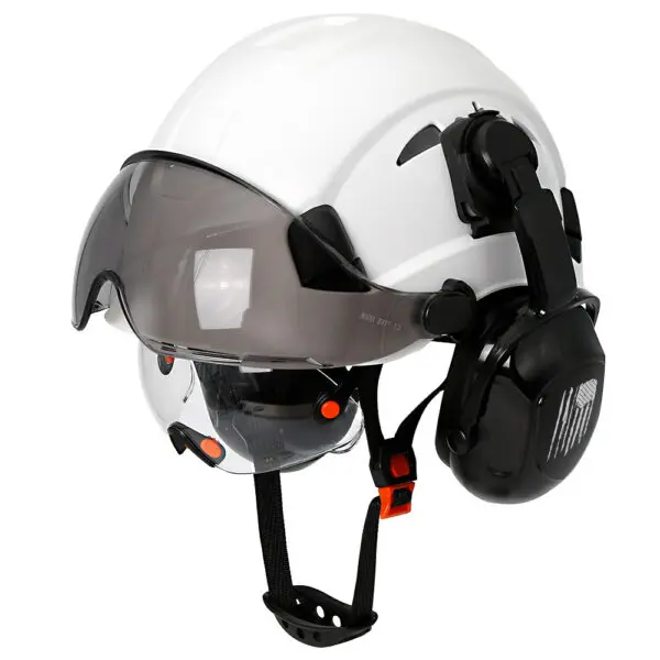 Material: high quality ABSLining: fabric liningColor: WhiteFluorescent greenChinstrip: Y-shaped cap strapinner: 6-point fabricApplicable environment: construction/factory/outdoor/rescue/ridingHat head size: 52-63cmHelmet MeetsEU standard:CE EN397:2012+A1:2012Goggles meets EU standard:CE EN166 - Image 7