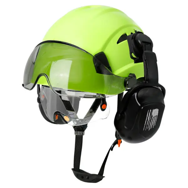 Material: high quality ABSLining: fabric liningColor: WhiteFluorescent greenChinstrip: Y-shaped cap strapinner: 6-point fabricApplicable environment: construction/factory/outdoor/rescue/ridingHat head size: 52-63cmHelmet MeetsEU standard:CE EN397:2012+A1:2012Goggles meets EU standard:CE EN166 - Image 10