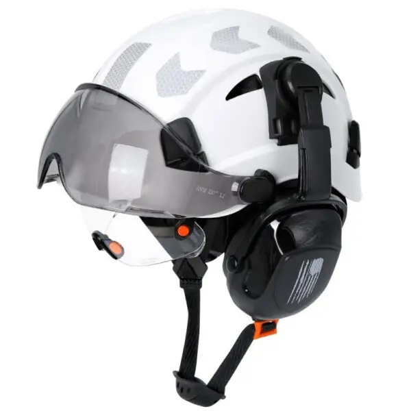 Material: high quality ABSLining: fabric liningColor: WhiteFluorescent greenChinstrip: Y-shaped cap strapinner: 6-point fabricApplicable environment: construction/factory/outdoor/rescue/ridingHat head size: 52-63cmHelmet MeetsEU standard:CE EN397:2012+A1:2012Goggles meets EU standard:CE EN166 - Image 12