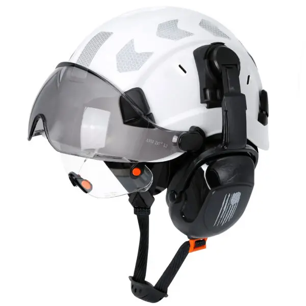 Material: high quality ABSLining: fabric liningColor: WhiteFluorescent greenChinstrip: Y-shaped cap strapinner: 6-point fabricApplicable environment: construction/factory/outdoor/rescue/ridingHat head size: 52-63cmHelmet MeetsEU standard:CE EN397:2012+A1:2012Goggles meets EU standard:CE EN166 - Image 14