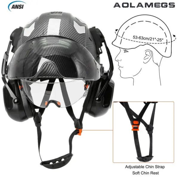 CE Carbon Fiber Pattern Safety Helmet with Double Goggles EarMuffs & Reflective Stickers Construction Protective ABS Hard Hats - Image 2