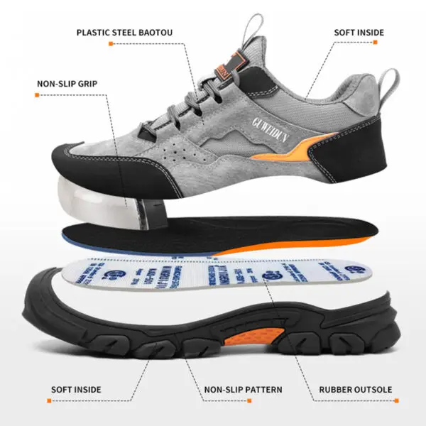 Men Safety Work Shoes Plastic Toe Safety Boots Fashion Lightweight Comfort Working Sneakers Anti-puncture Indestructible Shoes - Image 2