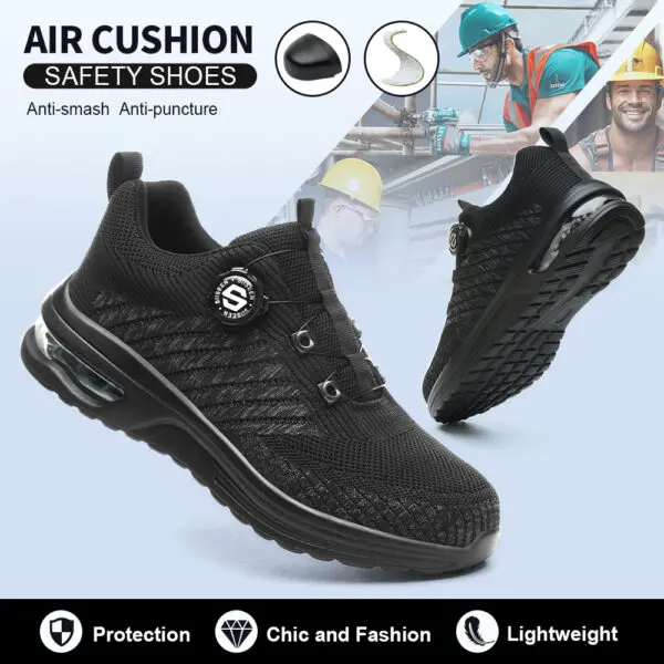 YIZHONCO Summer BOA Work Shoes Men Mesh Upper Steel Toe Flexible Sole Breathable Anti Slip Lightweight Work Safety Shoes Men - Image 4