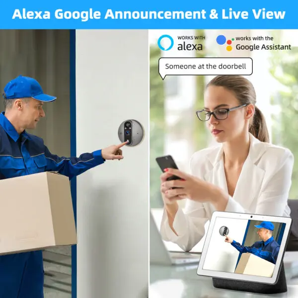 3MP Smart Life Tuya 1080P WiFi Door Bell Eye Peephole Camera 5000mAh Battery PIR Motion Detector IR Alexa Google Digital Viewer - Image 6
