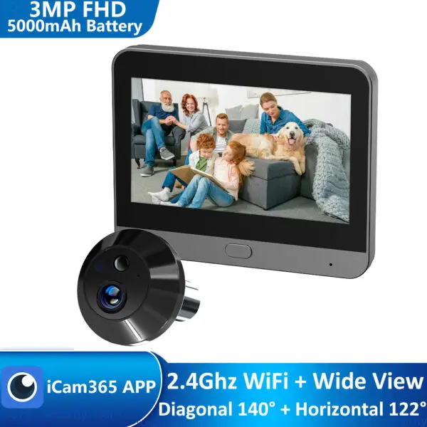 iCam365 APP Smart 3MP Digital Peephole 2.4Ghz WiFi 940NM Night Vision PIR Digital Viewer Door Camera Peepholecam for Apartment