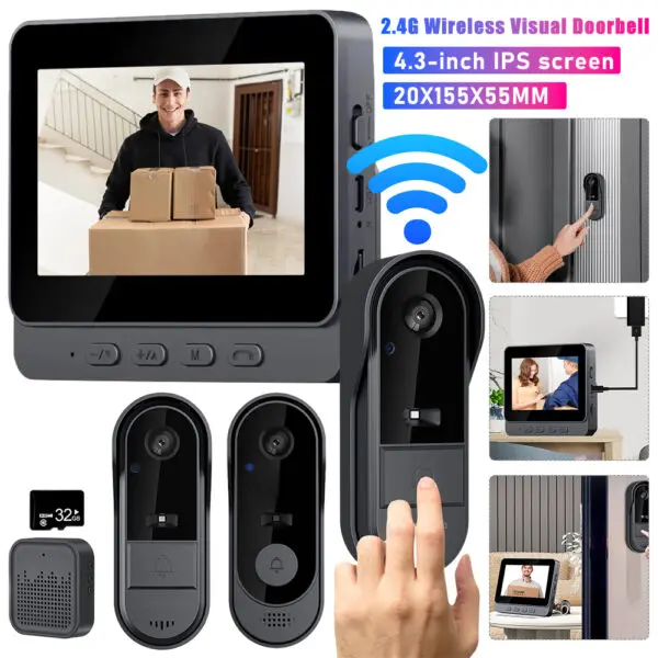 Outdoor Wireless Doorbell Phone Video Eye Doorbells Digital Door Peephole Security Protector With LED Night Vision Smart Home