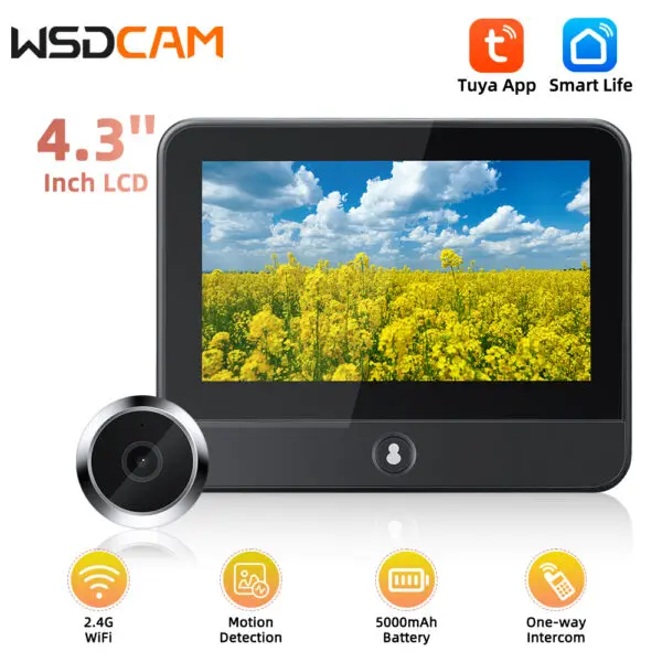 Wsdcam Wifi Doorbell 120 Degree Wide Angle Peephole Doorbell 1080P Digital Doorbell Viewer Motion Detection