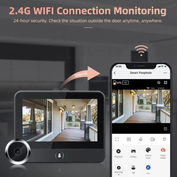 Wsdcam Wifi Doorbell 120 Degree Wide Angle Peephole Doorbell 1080P Digital Doorbell Viewer Motion Detection - Image 2
