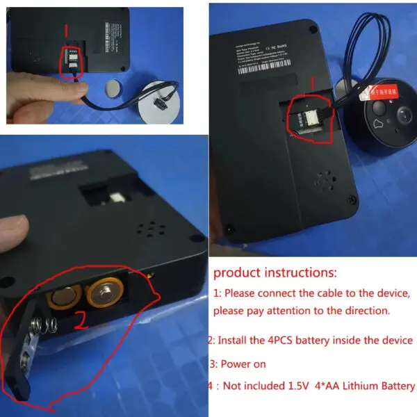 4.3Inch Visual Doorbell IR Night Vision Video Doorbell Eye Peephole Camera170 Degree Angle Peephole Camera Monitor No Battery - Image 4
