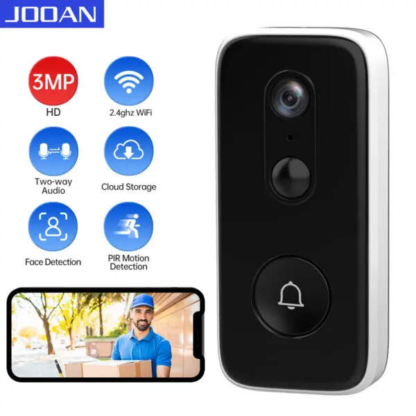 JOOAN 3MP 2MP Wireless WiFi Video Doorbell Camera Smart Home Security Battery PIR Motion Detector HD DoorBell Two Way Intercom