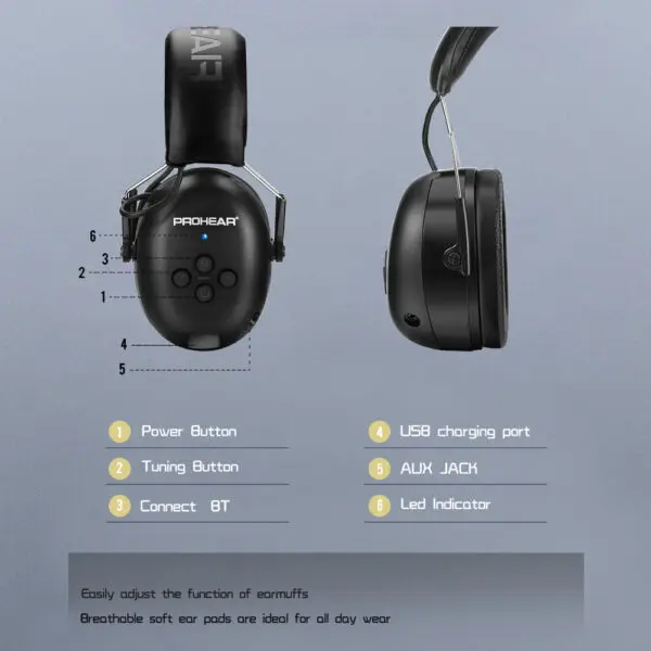 ZOHAN Electronic Headphone 5.0 Bluetooth Earmuffs Hearing Protection Headphones for Music Safety Noise Reduction Charging - Image 4