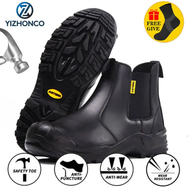 YIZHONCO Safety Work Shoes for Men Waterproof leather Upper Steel Toe Anti-smash Anti-static Boots CE Safety Work Shoes for Men