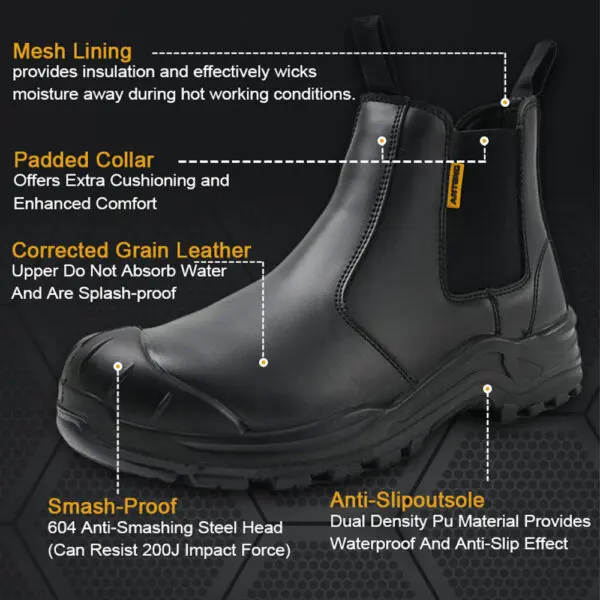 YIZHONCO Safety Work Shoes for Men Waterproof leather Upper Steel Toe Anti-smash Anti-static Boots CE Safety Work Shoes for Men - Image 2