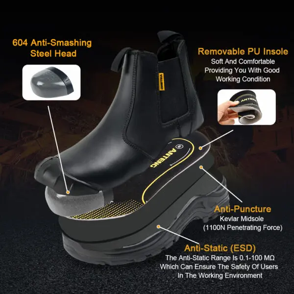 YIZHONCO Safety Work Shoes for Men Waterproof leather Upper Steel Toe Anti-smash Anti-static Boots CE Safety Work Shoes for Men - Image 3
