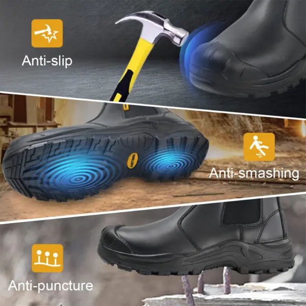 YIZHONCO Safety Work Shoes for Men Waterproof leather Upper Steel Toe Anti-smash Anti-static Boots CE Safety Work Shoes for Men - Image 4