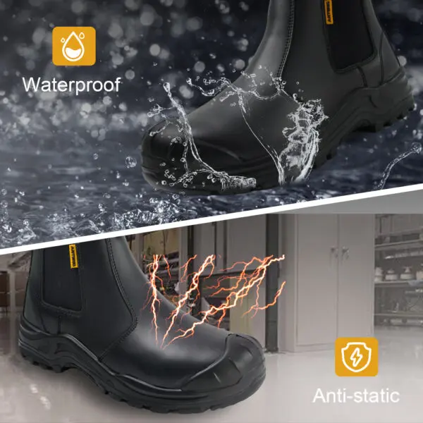 YIZHONCO Safety Work Shoes for Men Waterproof leather Upper Steel Toe Anti-smash Anti-static Boots CE Safety Work Shoes for Men - Image 5