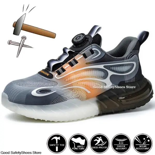 Men Sport Safety Shoes Air Cushion Work Sneakers Anti-Puncture Breathable Work Shoes Boots Men Women Steel Toe Shoes Lightweight - Image 3