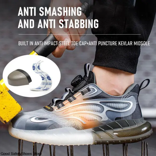 Men Sport Safety Shoes Air Cushion Work Sneakers Anti-Puncture Breathable Work Shoes Boots Men Women Steel Toe Shoes Lightweight - Image 4