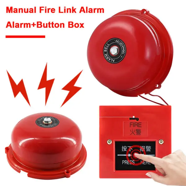 4 Inch Manual Call Point Fire Alarm Resettable Pull Station Metal Fire Control AC 220V Internal Strike Alarm Bell 100db