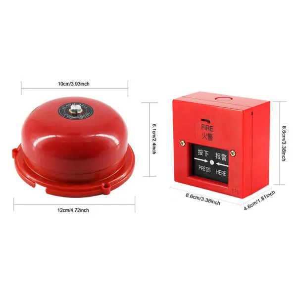 4 Inch Schools Fire Alarm 100db Pull Station Metal Fire Control Internal Strike Type Electric Bell Internal Strike Alarm Bell - Image 6