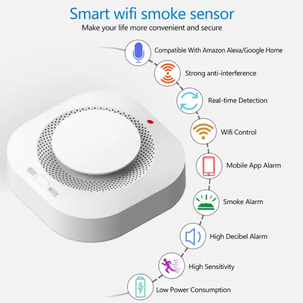 Tuya Wifi Smoke Detector Sensor 90DB Alarm Fire Smart Smoke Detector Wifi Fire Protection Home Security Alarm Smart Life APP - Image 3