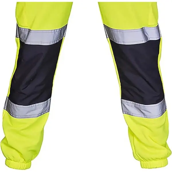 Mens High Visibility Work Cargo Pants Drawstring Casual Pockets Safe Reflective Construction Elastic Waist Trousers - Image 5