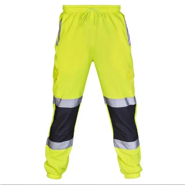 Mens High Visibility Work Cargo Pants Drawstring Casual Pockets Safe Reflective Construction Elastic Waist Trousers - Image 7