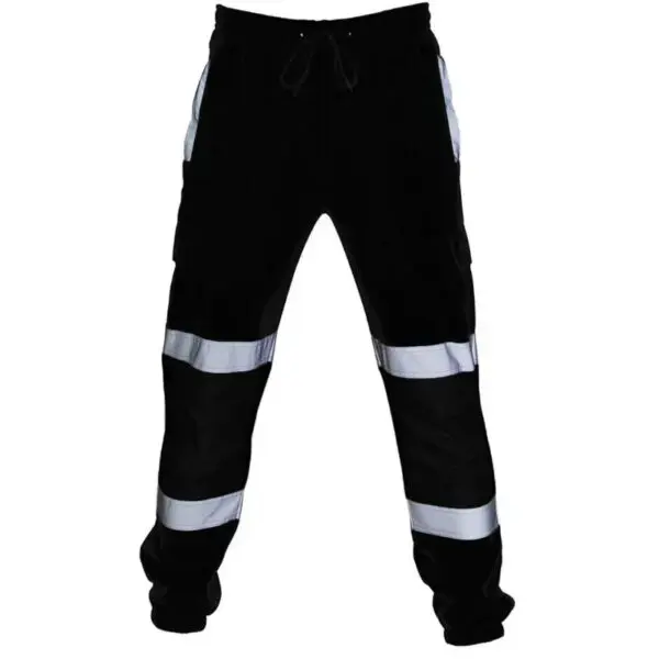 Mens High Visibility Work Cargo Pants Drawstring Casual Pockets Safe Reflective Construction Elastic Waist Trousers - Image 8