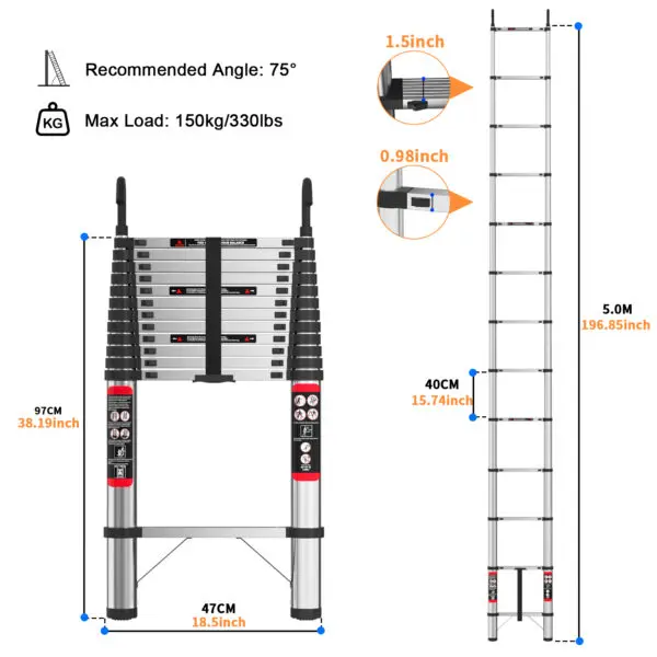 5m Telescopic Ladder Stainless Steel Convenient Extendable ,For Pulling Walls, Changing Light Bulbs,Repairing Roofs,RV - Image 7
