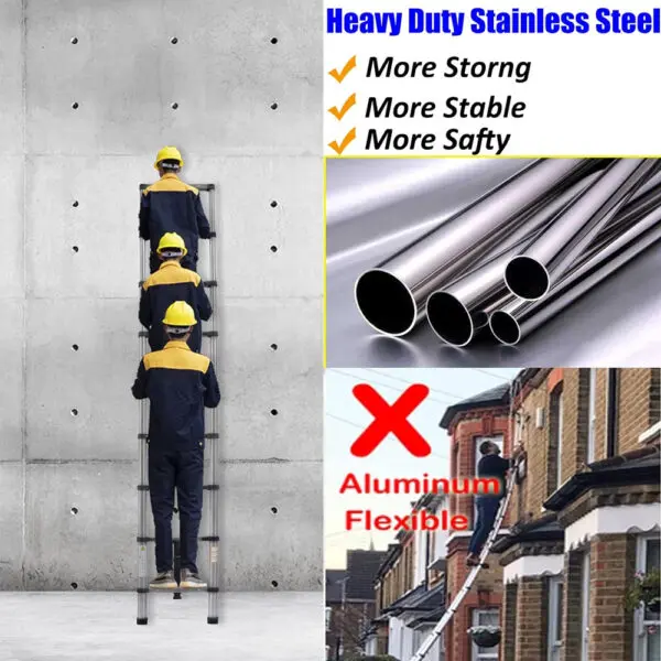 Ladders Extendable Telescopic 2.6M-5M Heavy Duty Multi Purpose Straight Loft Ladder Portable Folding Stainless Steel Ladder Tool - Image 2