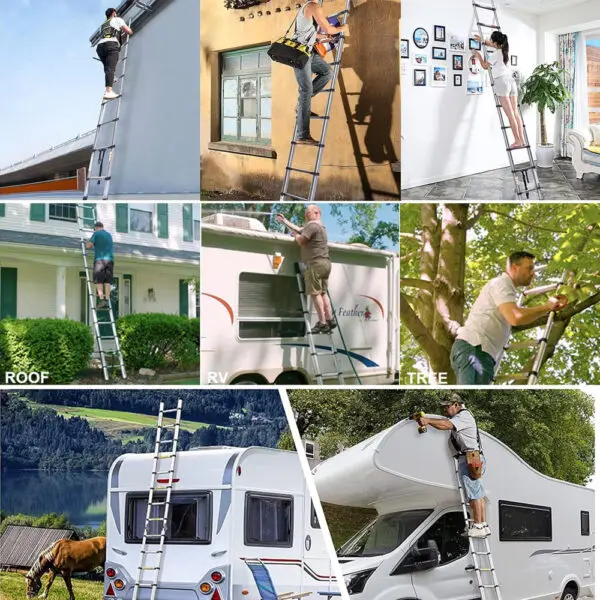 Ladders Extendable Telescopic 2.6M-5M Heavy Duty Multi Purpose Straight Loft Ladder Portable Folding Stainless Steel Ladder Tool - Image 5