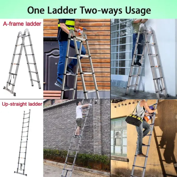Ladders Extendable Telescopic 2.6M-5M Heavy Duty Multi Purpose Straight Loft Ladder Portable Folding Stainless Steel Ladder Tool - Image 6