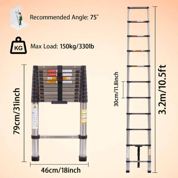 Ladders Extendable Telescopic 2.6M-5M Heavy Duty Multi Purpose Straight Loft Ladder Portable Folding Stainless Steel Ladder Tool - Image 7