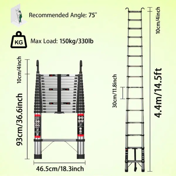 Ladders Extendable Telescopic 2.6M-5M Heavy Duty Multi Purpose Straight Loft Ladder Portable Folding Stainless Steel Ladder Tool - Image 9