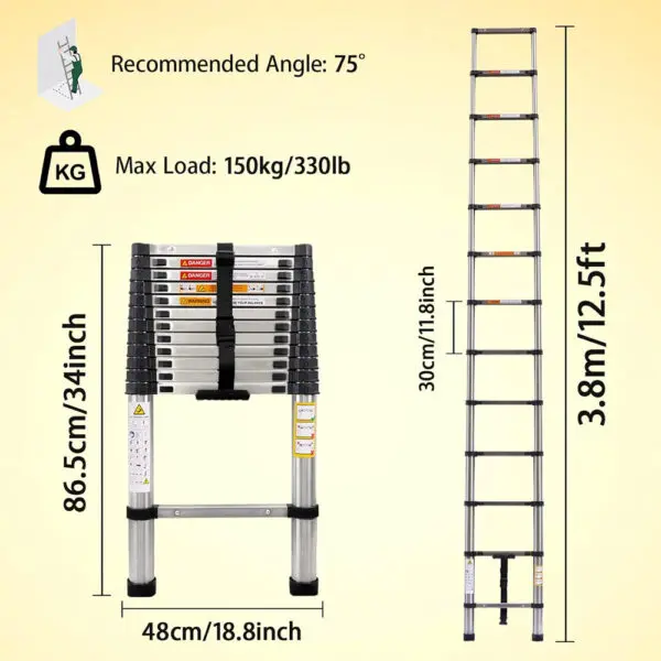 Ladders Extendable Telescopic 2.6M-5M Heavy Duty Multi Purpose Straight Loft Ladder Portable Folding Stainless Steel Ladder Tool - Image 11