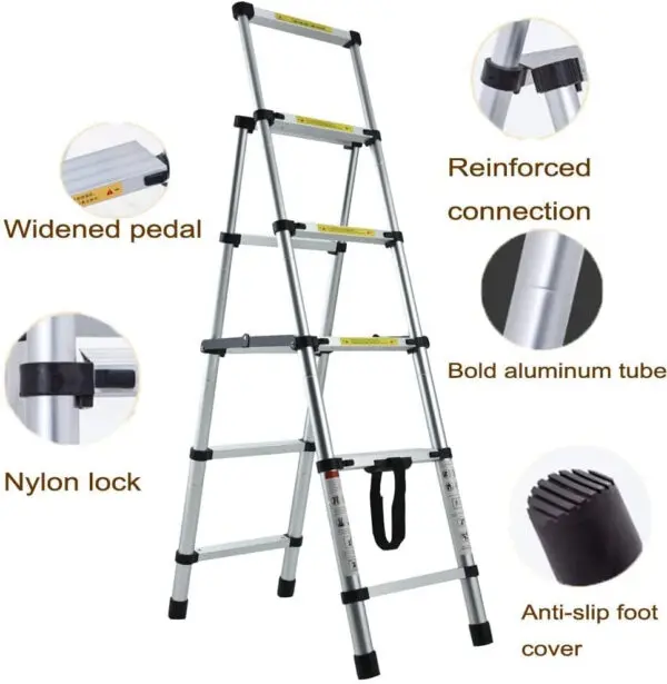 Aluminium Herringbone Ladder Portable Household A-Frame Portable Multi-Purpose Telescopic Ladder, 4+5 Steps(4.6ft + 5.6ft) 150kg - Image 3