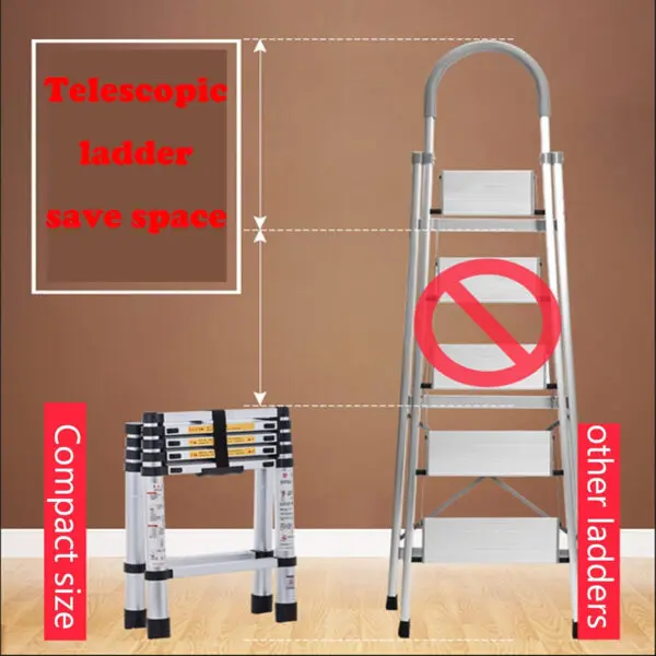 Aluminium Herringbone Ladder Portable Household A-Frame Portable Multi-Purpose Telescopic Ladder, 4+5 Steps(4.6ft + 5.6ft) 150kg - Image 4