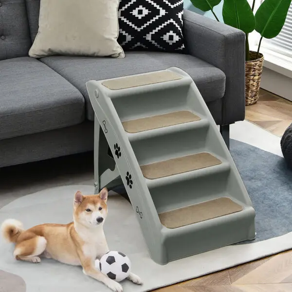 Tieker 4 Step Foldable Pet Stairs Plastic Indoor Climbing Ladder Non-slip for Cats and Dogs Ramp Steps